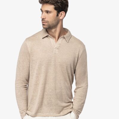 Native Spirit Long Sleeve Linen Polo Shirt Thumbnail